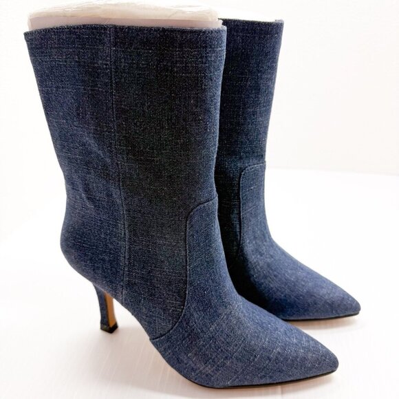 Lisa Vicky Denim Boots Size 7 Blue Arthaul-V Pointed Toe Mid Calf Heels Y2K NIB - Picture 10 of 13
